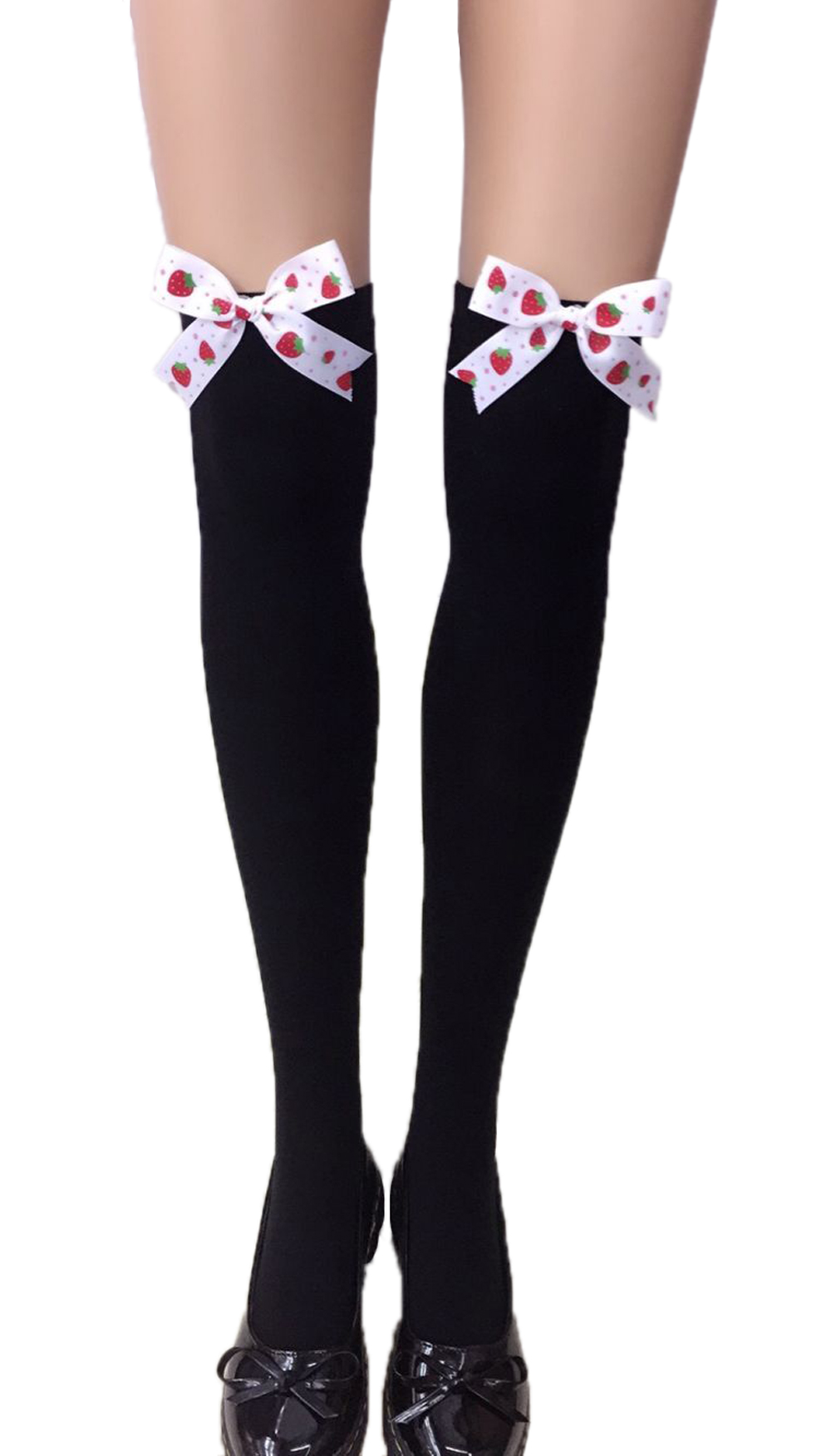 F8195-7  Thigh Stocking with Satin Bows Opaque Over The Knee Halloween Socks